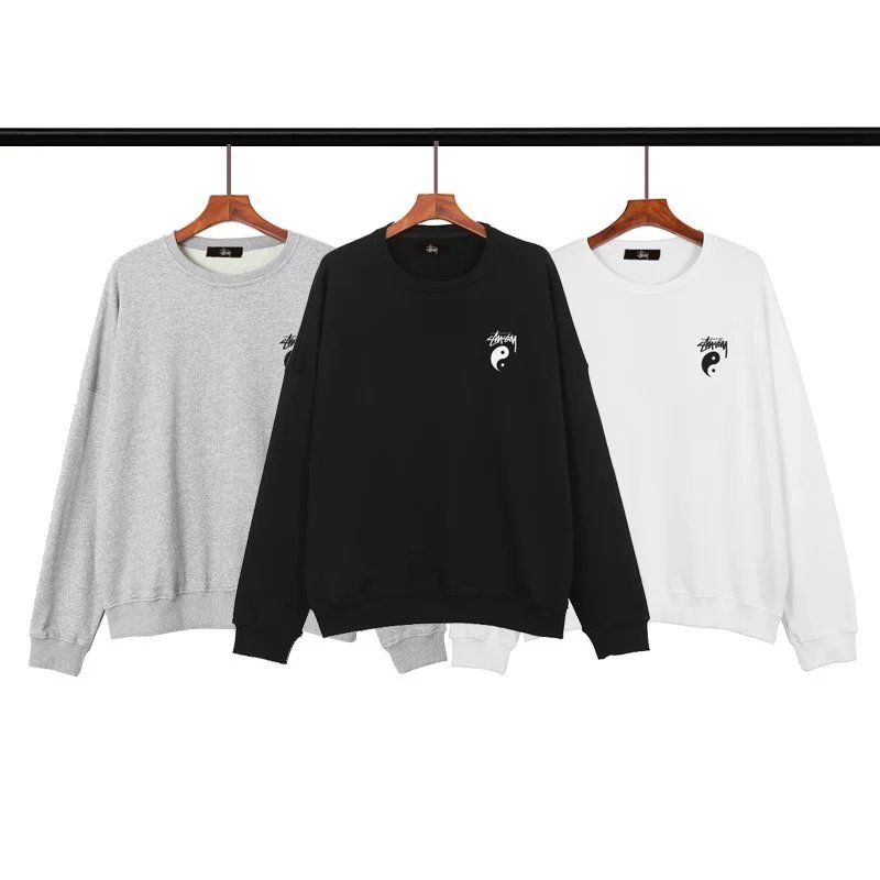 Stussy Yin Yang & Bagua Print Oversized Cotton Crewneck Sweatshirt - Unisex Streetwear Couple Matching  